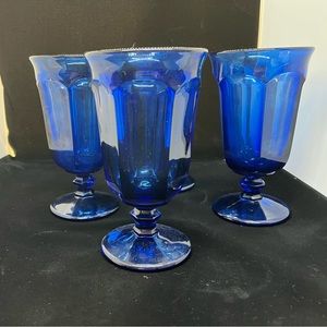 Set of 4 Fostoria Virginia blue goblet drinking glasses